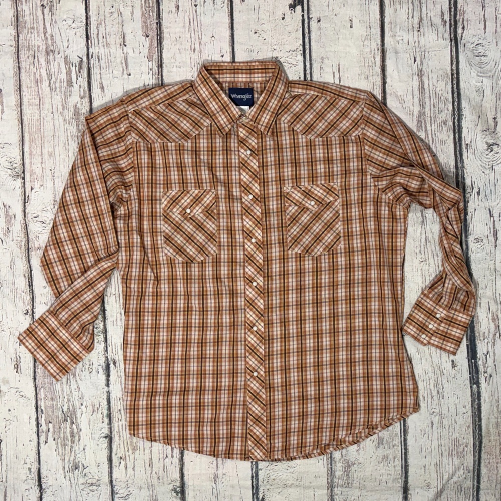 Wrangler Western Pearl Snap Button Down Cowboy Rockabilly Men's Vintage Shirt